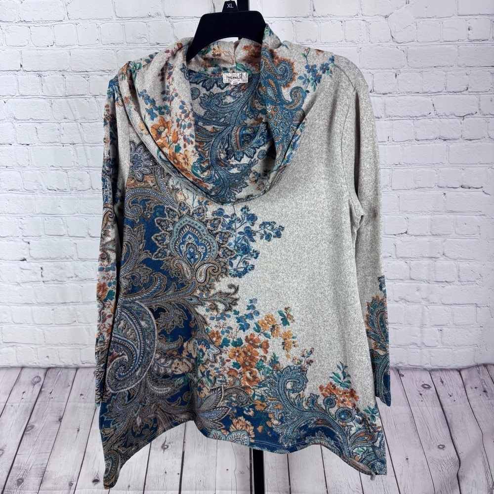 One World Lightweight Tunic Sweater Cowlneck Floral Print Size XL